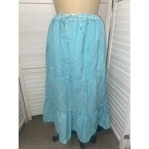 Y2K Uniti Women’s Sz XL Light Teal Peasant Skirt Tiered Embroidered Sequin Boho